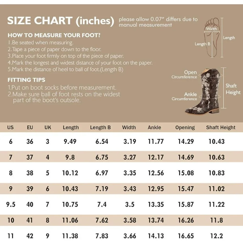 SheSole Womens Brown Ladies Cowgirl Boots Cowboy Mid Calf Square Toe - Picture 9 of 9